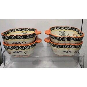 Temp-tations Boofetti Halloween Set of 4 Tabbed Bowls 16oz Ceramic Rare HTF Tara